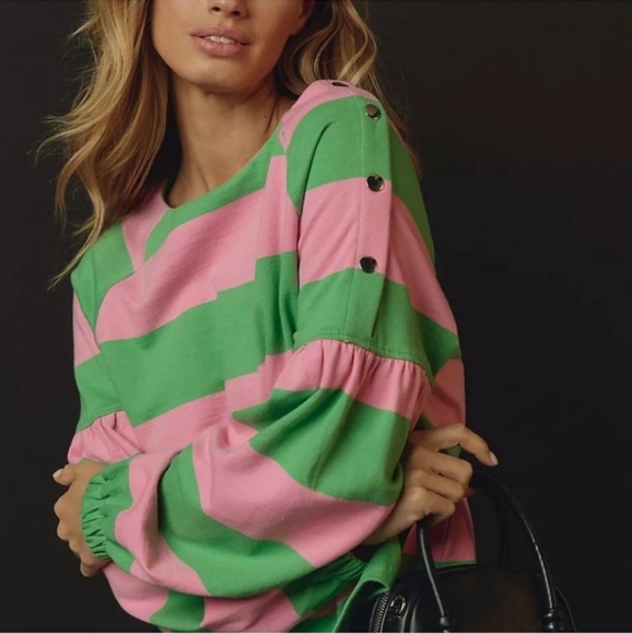 Anthropologie Tops - Anthropologie Maeve French Terry Sweatshirt  white Green/Pink NWT - L